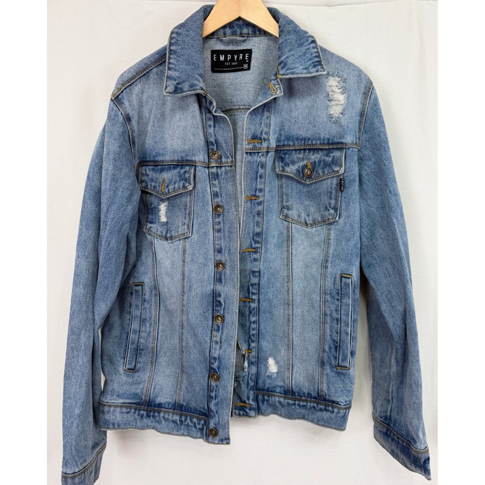 Empyre Men's Denim Jacket Distressed Light Wash Cotton Trucker Streetwear Medium